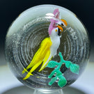 Signed Harold Hacker 1967 Flamework Pink Crested Yellow Cockatiel Parrot on Clear