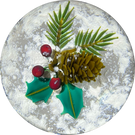 Ken Rosenfeld 2002 Flamework Pinecone & Holly Sprig on Snow