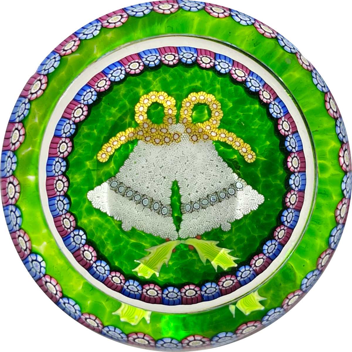 Perthshire Paperweights 1994 LE Millefiori "Christmas Bells" On Green Ground