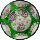 Uncommon Antique Baccarat Millefiori Roundels With Faceted Emerald Green Flash Overlay