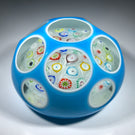 Vintage Murano Fratelli Toso Art Glass Paperweight Millefiori Chequer W/ Faceted Double Overlay
