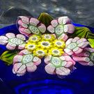 Peter McDougall Faceted Flamework Millefiori Petaled Flower on Transparent Blue Ground