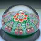 Vintage Strathearn Glass Art Paperweight Colorful Paneled Millefiori with  Filligree on Green Ground