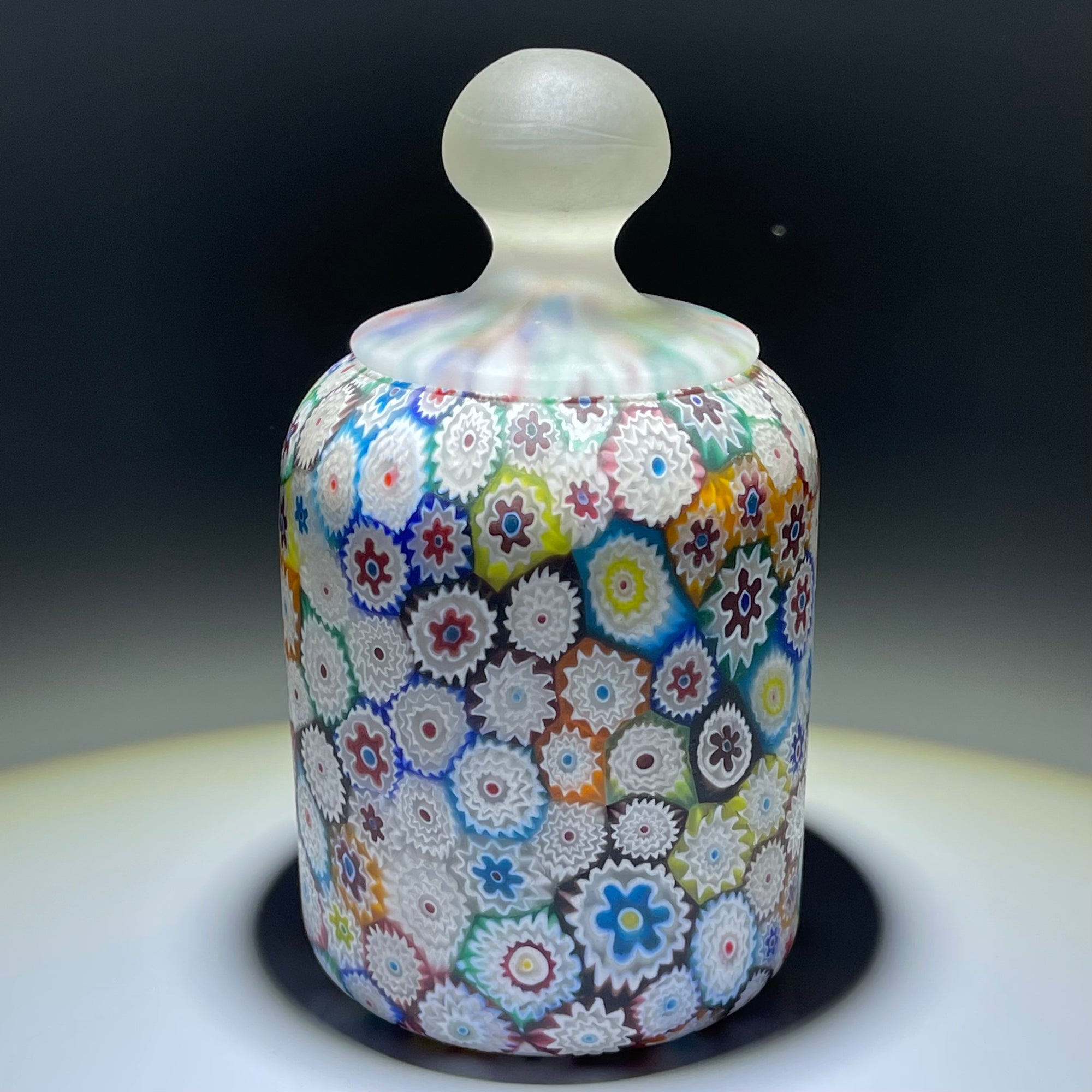 Vintage Murano Fratelli Toso Hollow Blown Millefiori Glass Art Paperweight with Applied Knob
