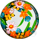 Colin Richardson 2022 Glass Art Paperweight Flamework Floral & Berry Crescent Bouquet "Asters in the House of Orange"