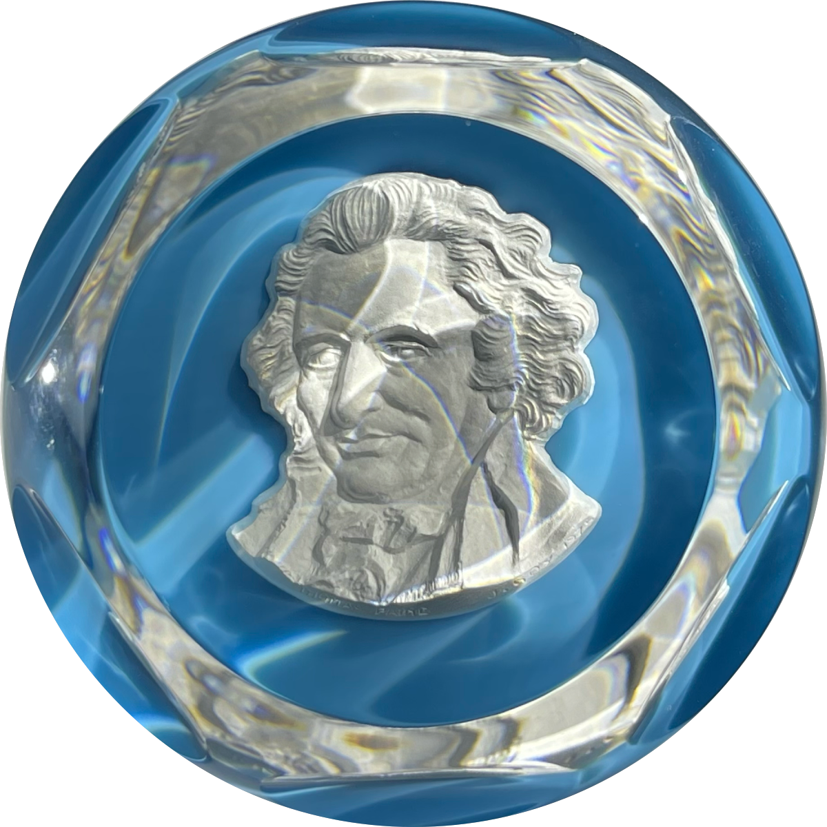 Baccarat Crystal 1976 Thomas Paine Sulphide on Opaque Blue Ground