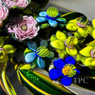 Large Ken Rosenfeld 2011 Glass Art Paperweight Flamework Draped Flower Garland with Pick Clichy Roses