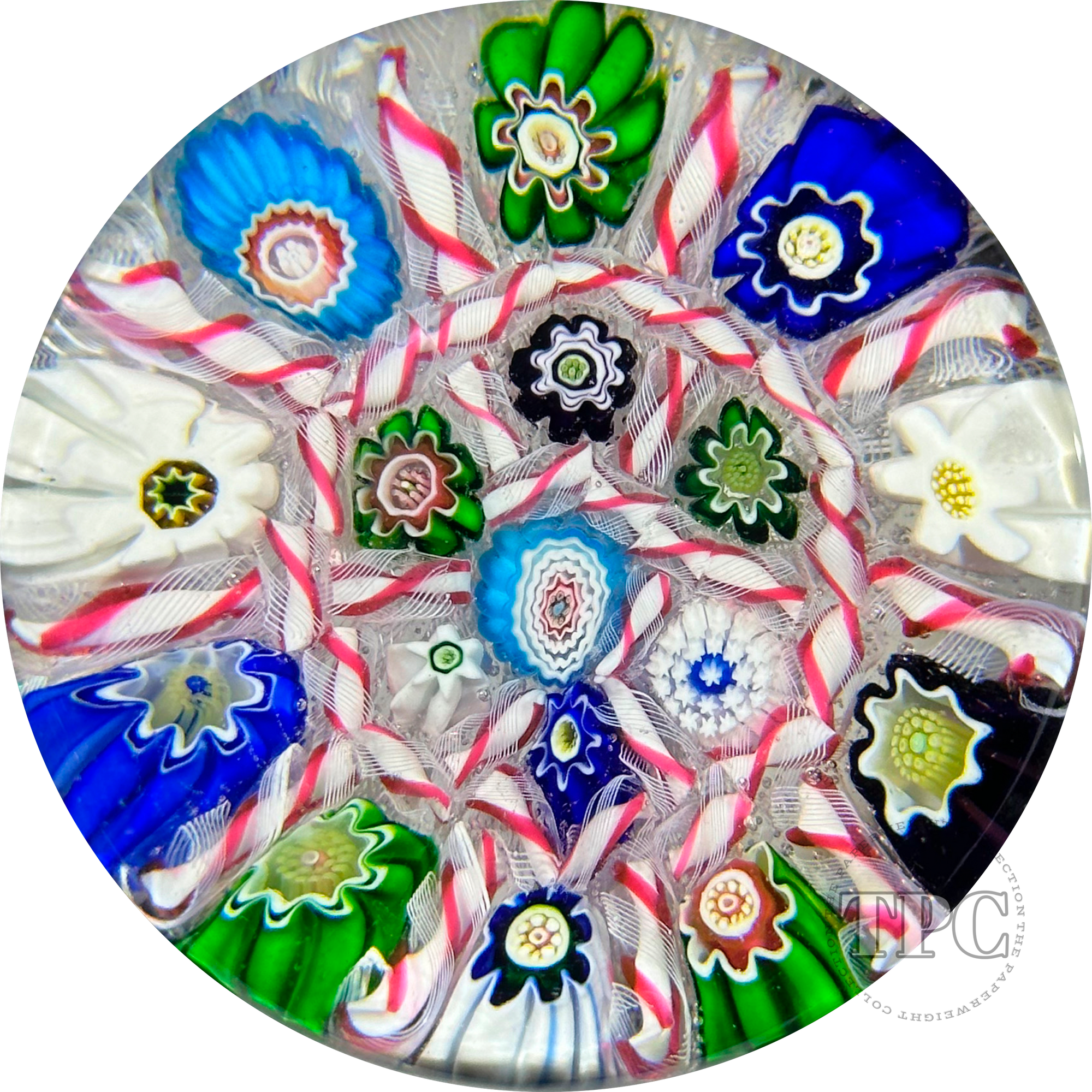 Uncommon Antique Clichy Glass Art Paperweight Millefiori Chequer With Red & White Barber Pole Twists
