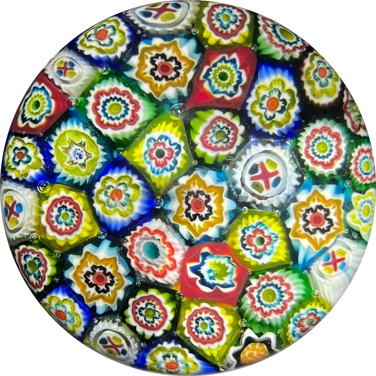 Vintage Murano Possibly AVEM Closepack Complex Millefiori over Colorful Ground