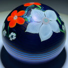 Orient & Flume 1982 Iridescent Torchwork Surface Decorated Flowers on Blue Field