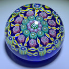 Perthshire PP203 Art Glass Paperweight Patterned Millefiori and Ribbon Twists on Blue Ground