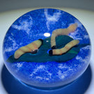 Harold Hacker Flamework Silk Worms with Mulberry Leaf on Blue Ground
