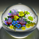 Ken Rosenfeld 2021 Flamework Glass Art Paperweight Colorful Flower Bouquet Including White Daisies and Forget-Me-Nots
