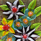 Mickael Hingant 2020 Flamework Tropical Flower Bouquet On Gold Leaf Plaque Cold-Work by Jim Poore