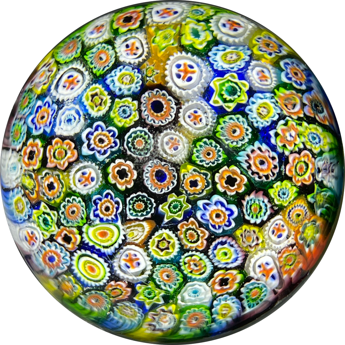 Magnum Vintage Murano Concentric Complex Millefiori on Colorful Filigree & Ribbon Scramble