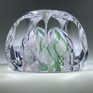 Unknown European Maker Faceted Art Glass Paperweight Encased Latticino Crown