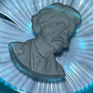 Cristal d’Albret Mark Twain Sulphide Fancy Cut Blue Overlay Glass Paperweight