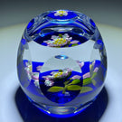 Peter McDougall Faceted Flamework Millefiori Petaled Flower on Transparent Blue Ground