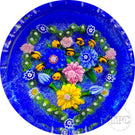 Debbie Tarsitano 2000 Glass Art Paperweight Flamework Flowers with Complex Millefiori & Ladybugs on Blue
