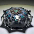 Vintage Strathearn Pressed Star Glass Art Paperweight with Paneled Blue Millefiori