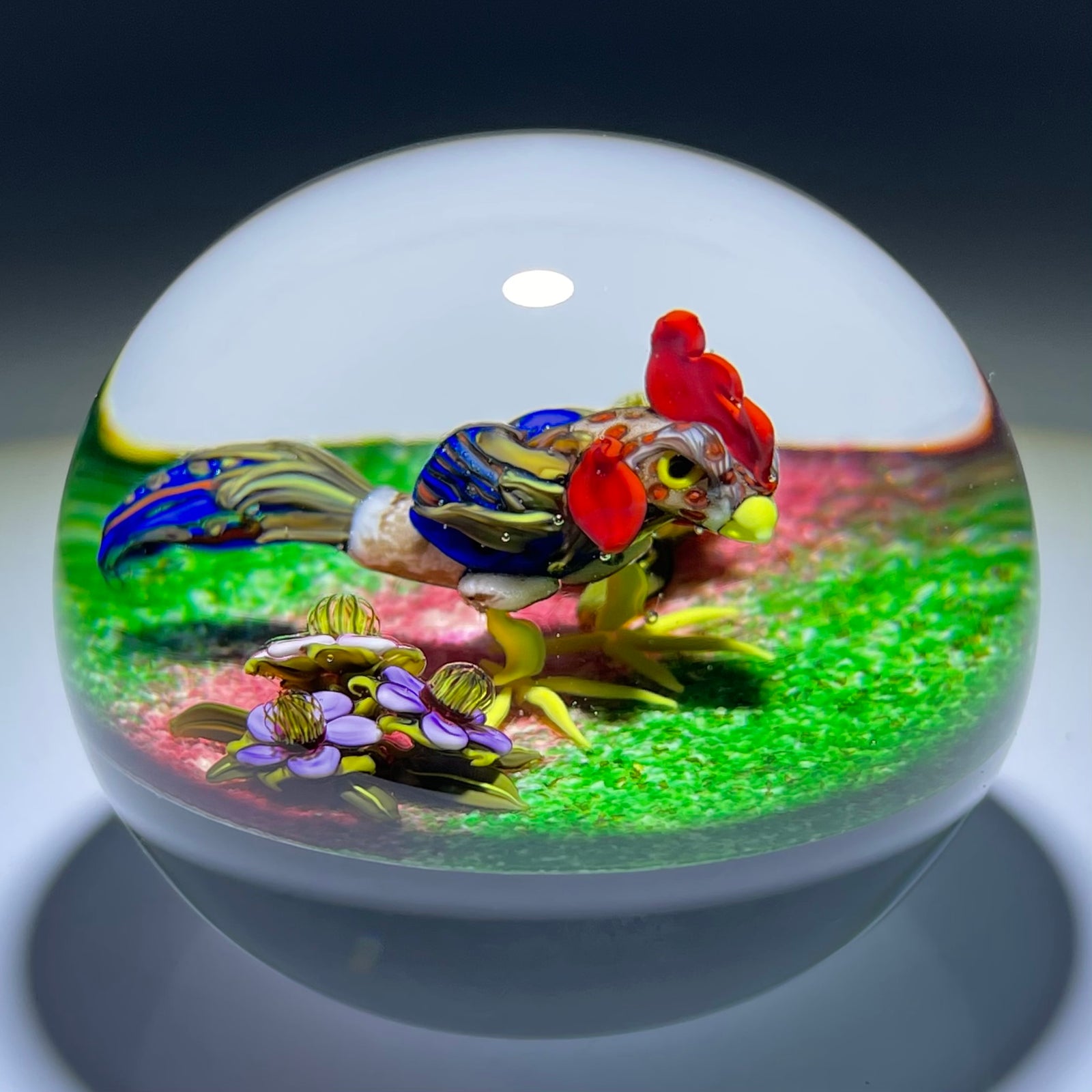 Ken Rosenfeld 2015 Colorful Flamework Rooster with Flowers