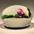 Signed Gordon Smith Art Glass Paperweight Lampwork Lady Slipper Orchid on Blue