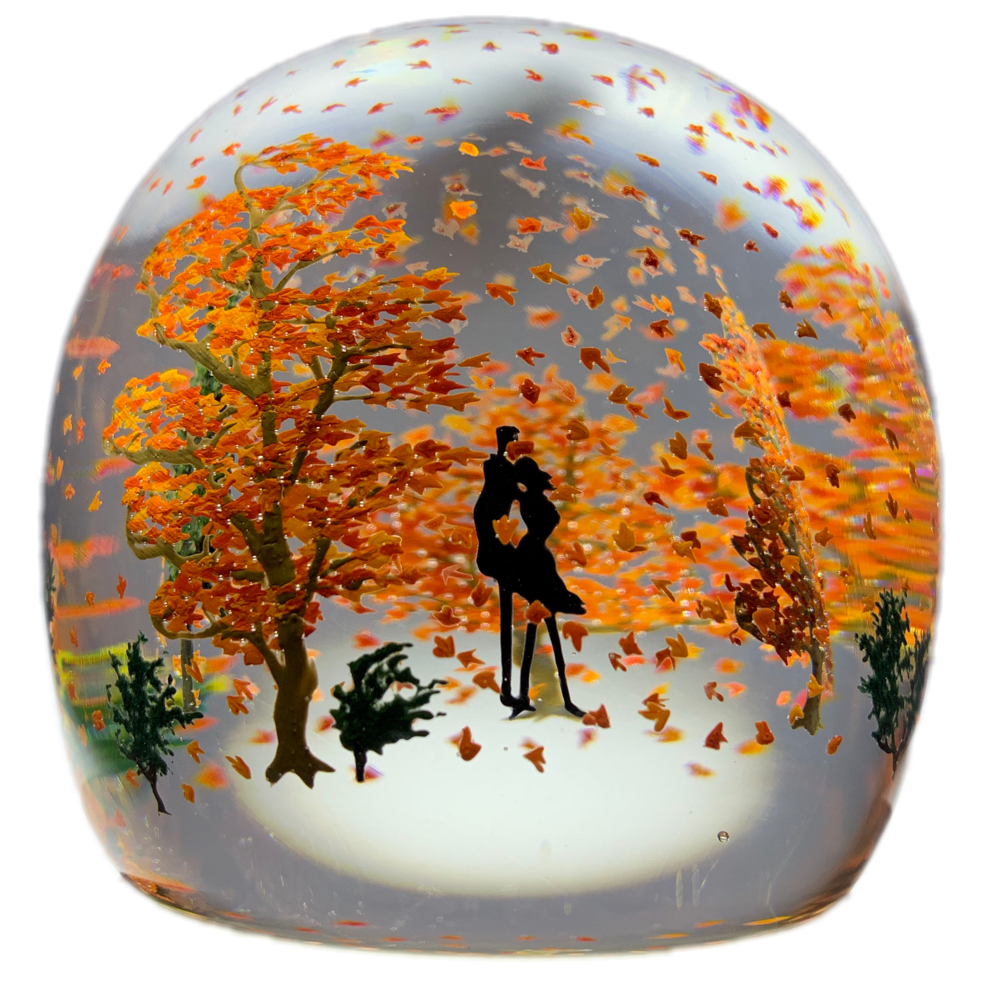 Signed Alison Ruzsa Windy Falling Leaves Autumn Scene Art Glass Paperw
