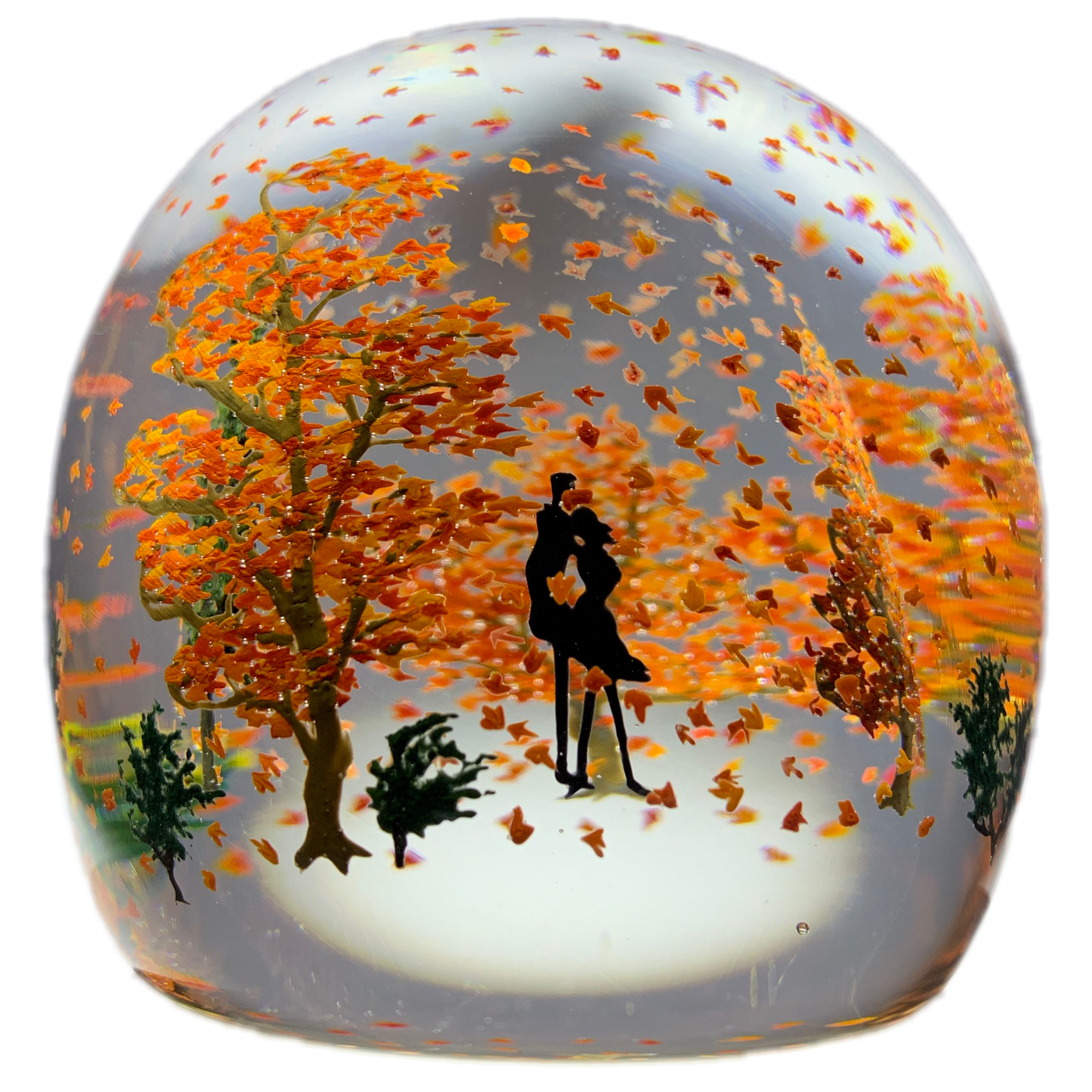 Signed Alison Ruzsa Windy Falling Leaves Autumn Scene Art Glass Paperweight