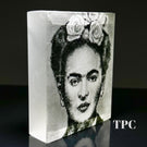Trevor Beck 2023 Glass Art Paperweight Plaque Detail Monochromatic Frit Portrait of Freda Kahlo