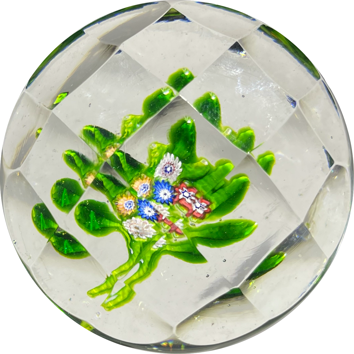 Antique Saint-Louis Glass Art Paperweight Large Complex Faceted Millefiori Nosegay