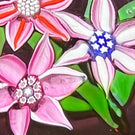 John Deacons J Glass 1979 Flamework Flower Bouquet with Transparent Ruby Res Ground