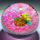 Signed Harold Hacker Lampwork Pantin Inspired Bird in The Nest on Mottled Pink