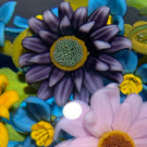 Gordon Smith 2020 Flamework Wild Flower Daisy Bouquet on Transparent Blue Star Cut Base