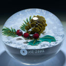 Ken Rosenfeld 2002 Flamework Pinecone & Holly Sprig on Snow