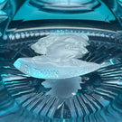 Cristal d’Albret Mark Twain Sulphide Fancy Cut Blue Overlay Glass Paperweight