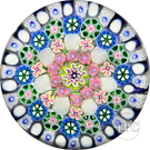 Damon MacNaught 2023 Glass Art Paperweight Complex Concentric Millefiori with Pink Roses and Purple & White Stave Basket