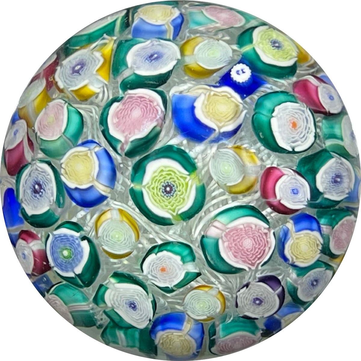 Miniature John Deacons Art Glass Paperweight Cascading Rose Cane Closepack