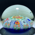 Vintage Vasart Glass Art Paperweight Radial Millefiori with White Filigree Panels on Opaque Blue