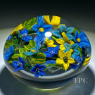 Colin Richardson 2022 Glass Art Paperweight Flamework Floral Bouquet "Blue & Gold Glitterati"