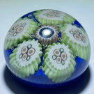 Miniature Vasart Complex Concentric Millefiori on Opaque Blue Glass Art Paperweight