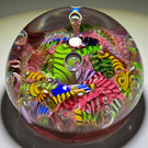 Paul Ysart Harland Era Glass Art Paperweight Colorful Filigree Harlequin Scramble on Pink Ground