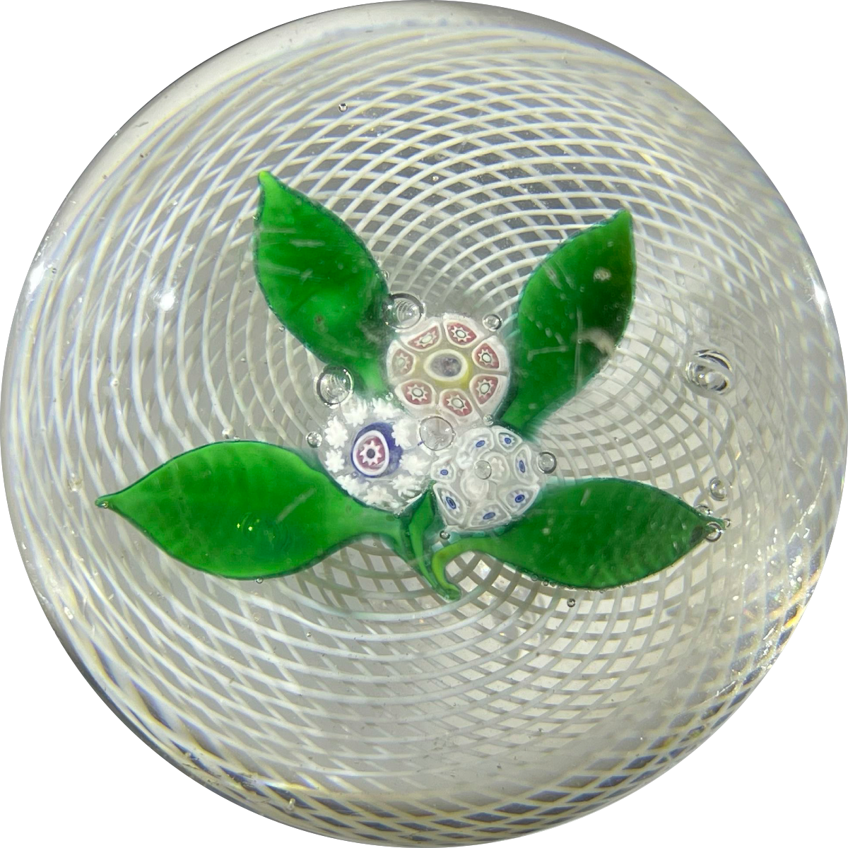 Antique New England Glass Company NEGC Millefiori Nosegay on White Filigree Basket