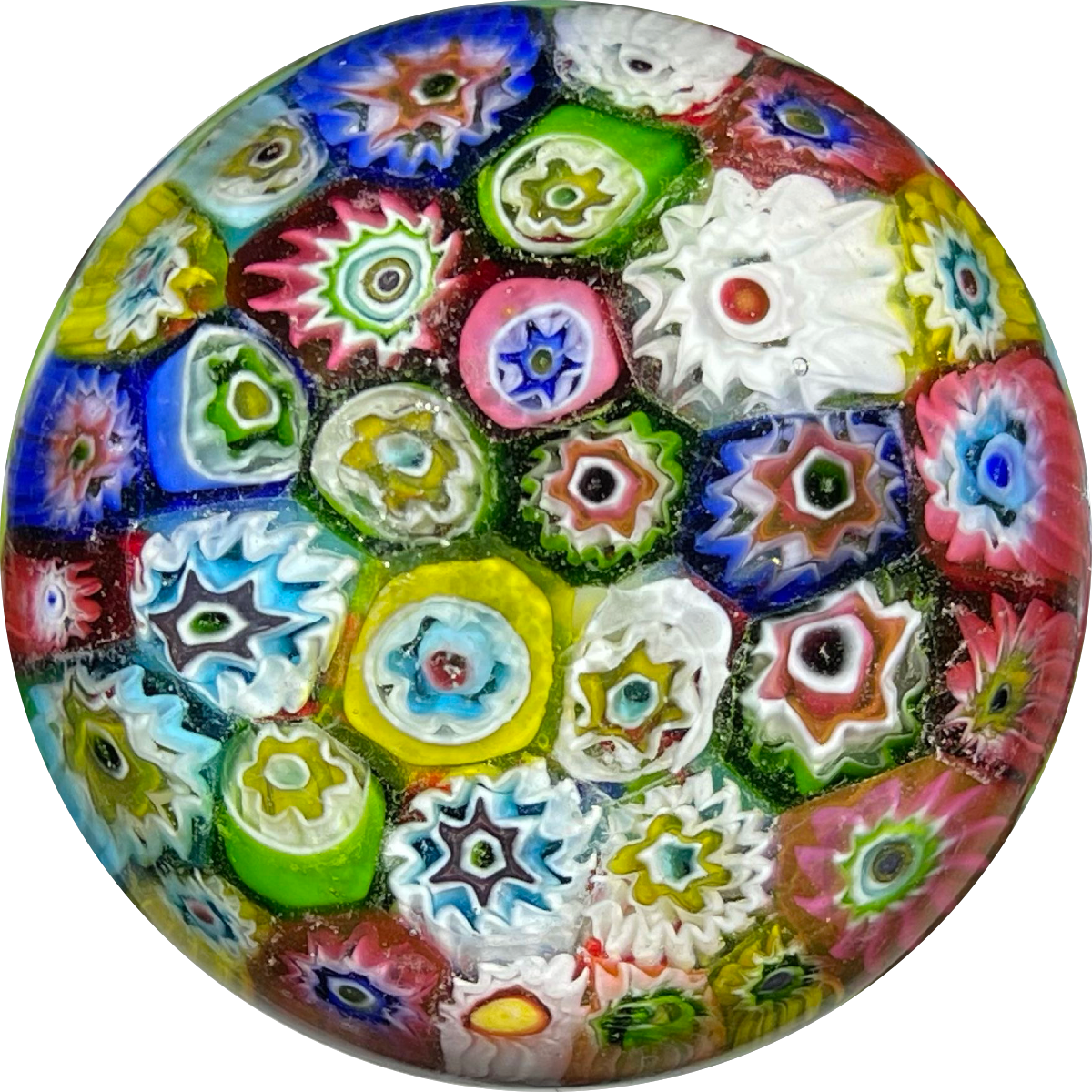 Vintage Murano Closepack Millefiori on Colorful Frit Glass Paperweight