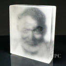 Trevor Beck 2023 Glass Art Paperweight Plaque Detail Monochromatic Frit Portrait of Ernest Hemingway