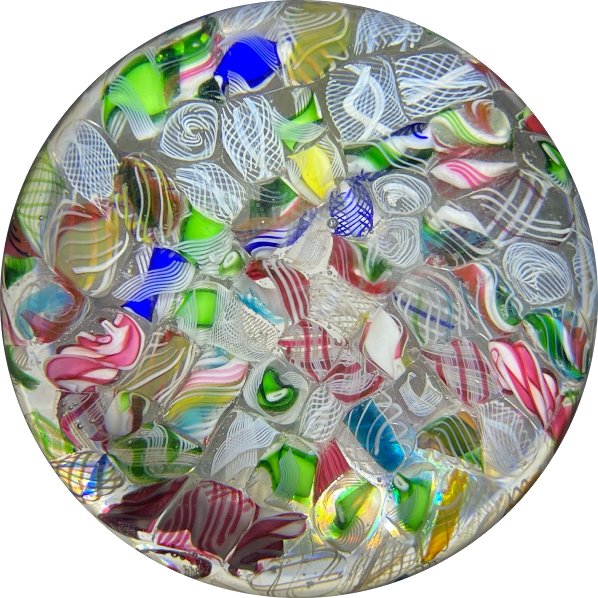 Modern Baccarat Macedoine Scramble with Filigree and Ribbon Twists on Clear