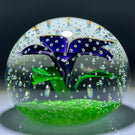 Contemporary John Deacons Purple Flower in the Rain on Green Ground Studio Glass Art Paperweight