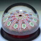 Vintage Strathearn Glass Art Paperweight Colorful Paneled Millefiori with Filligree on Red Ground