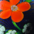 Orient & Flume 1982 Iridescent Torchwork Surface Decorated Flowers on Blue Field