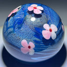 Signed Vandermark 1980 Torchwork Decorated Cherry Blossoms on Iridescent Blue