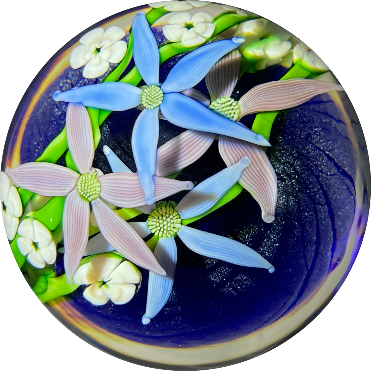 Orient & Flume 1985 Compound Torchwork Flower Garland over Iridescent Blue Core